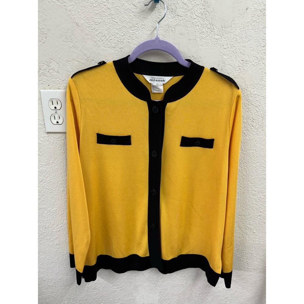 Misook Yellow and Black Button-Front Cardigan